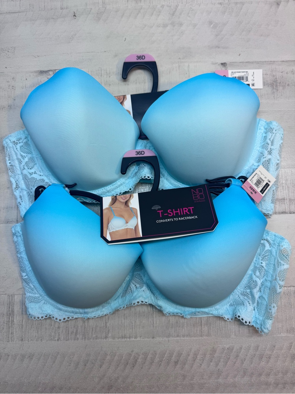 Pack of 2 No Boundaries Light Blue T-Shirt Bra with Lace - Picture 1 of 5